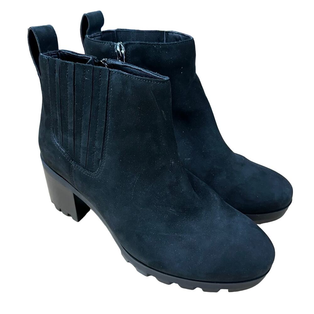 Vionic NWT Wilma Heeled Ankle Boot Suede Black Size 7 Lug Sole Waterproof Comfy